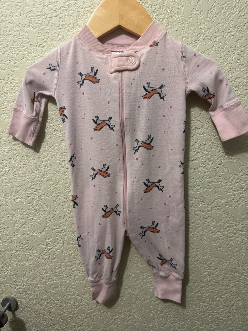 Hanna Andersson Light Pink Footed One-Piece with Unicorn/Pegasus